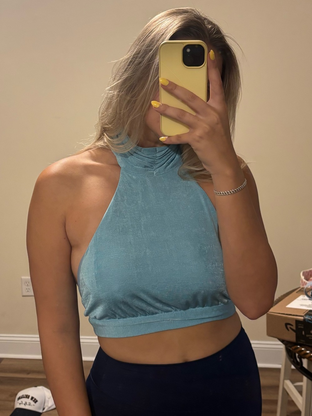 Princess Polly Shimmery Light Blue Halter Tank Top